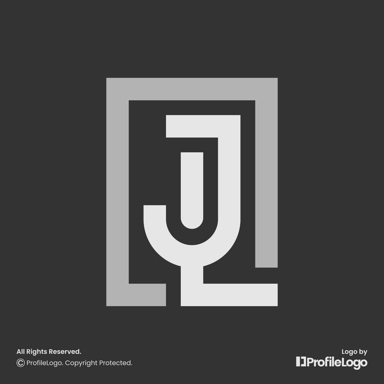 Minimalist abstract letter JL logo or LJ logo for sale by ProfileLogo with dark grey background