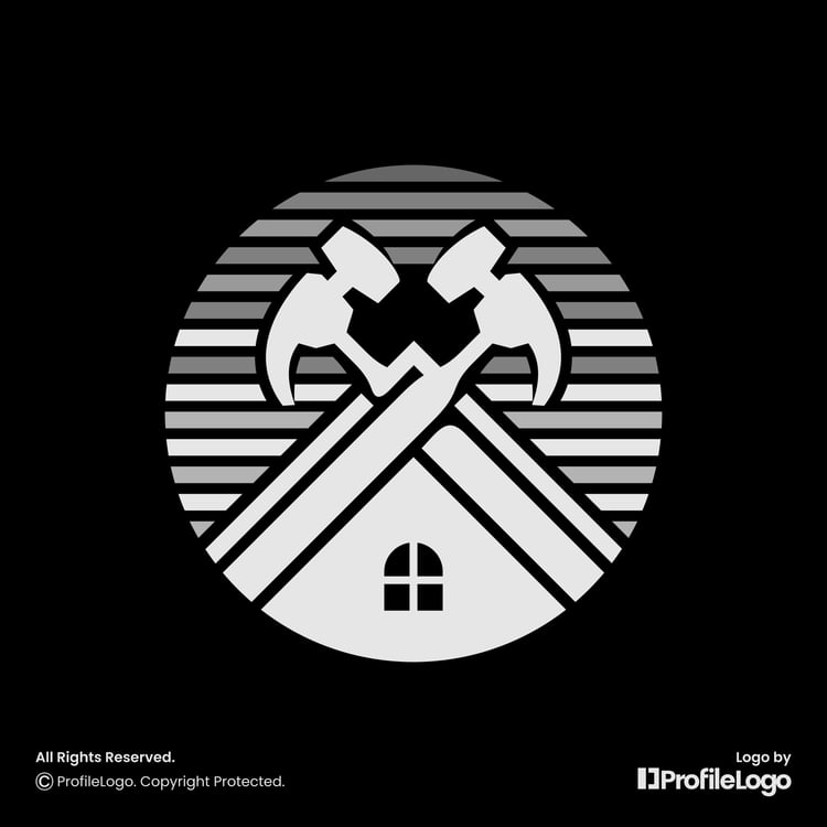 Hammer home building construction logo for sale by ProfileLogo with black background