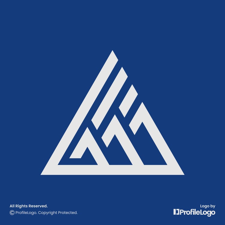 Minimalist abstract line mountain logo for sale by ProfileLogo with blue background