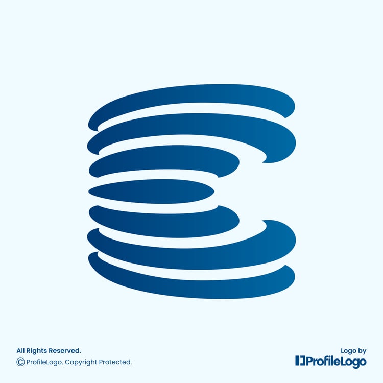Dynamic line abstract letter E logo for sale by ProfileLogo with light blue background