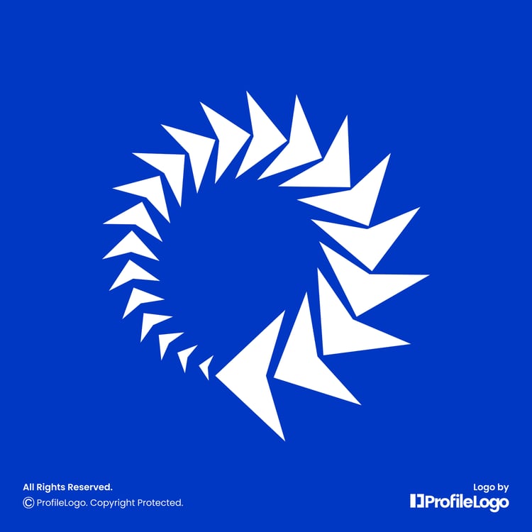 Dynamic motion arrow recycle logo for sale by ProfileLogo with blue background