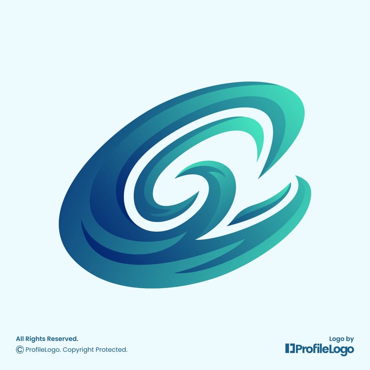 Ocean sea wave letter C logo for sale by ProfileLogo with light blue background