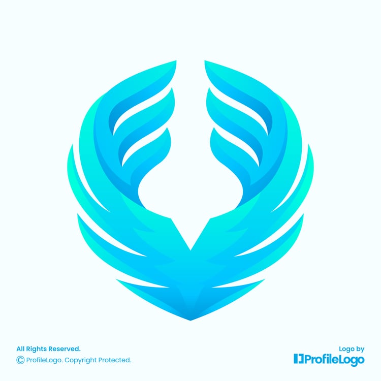 Gradient blue bird wing logo for sale by ProfileLogo with light background