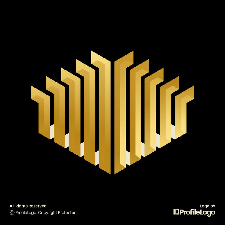 Luxury abstract line building logo for sale by ProfileLogo with black background