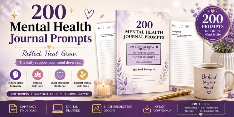 200 Mental Health Journal Prompts KDP Planner