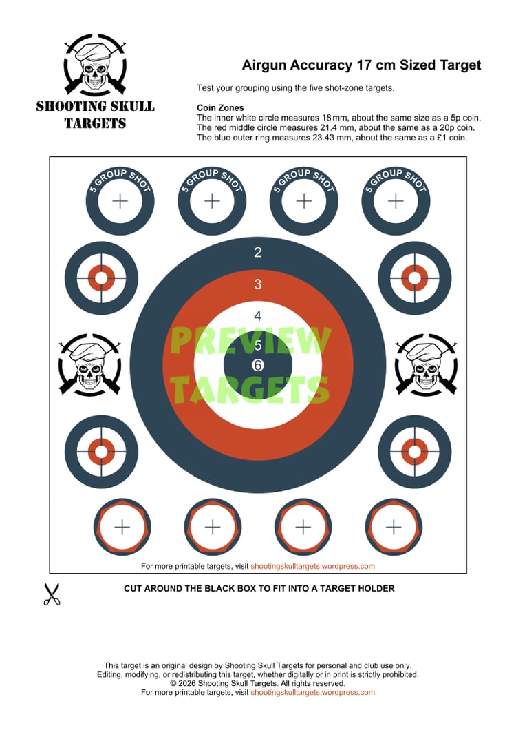 Airgun Accuracy Targets - Printable Target - 17cm Size