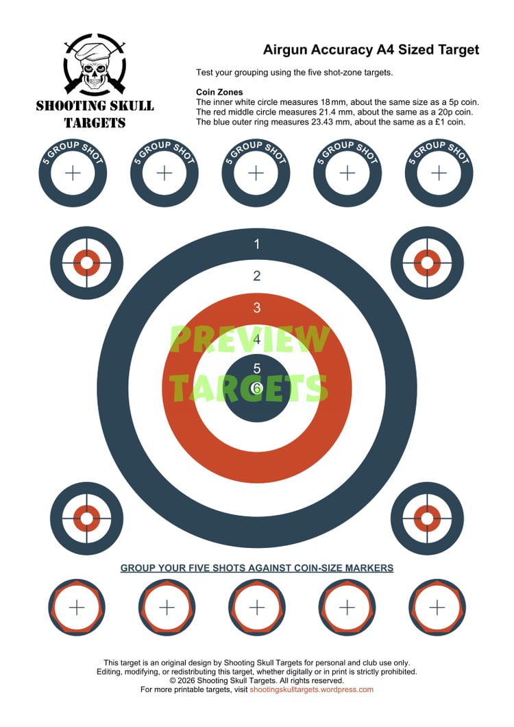 Airgun Accuracy Targets - Printable Target - A4 Size