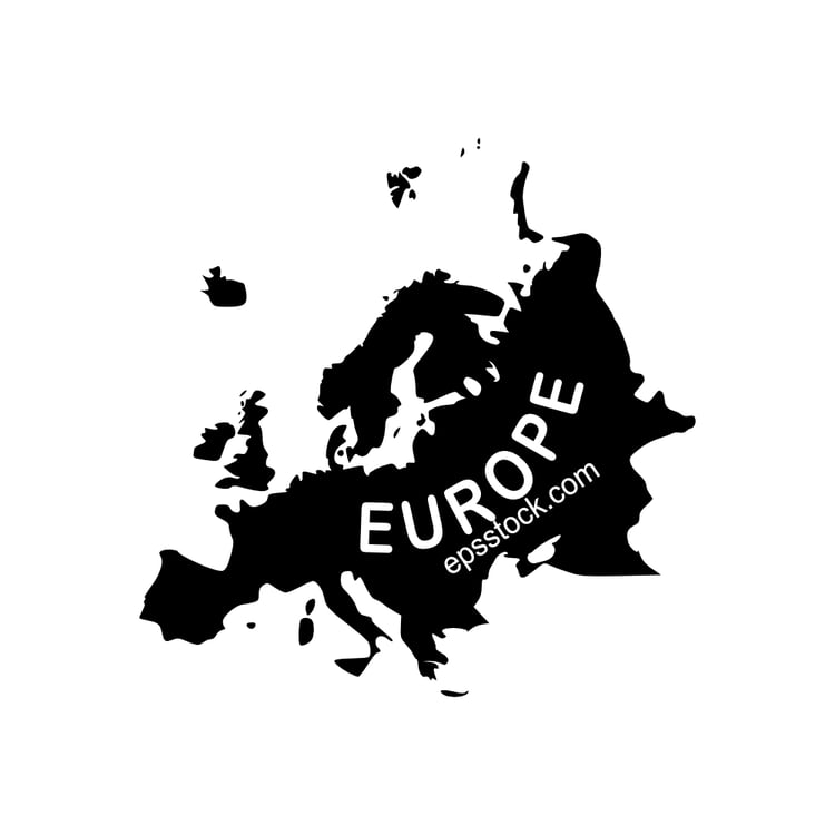 europe map, black isolated vector silhouette