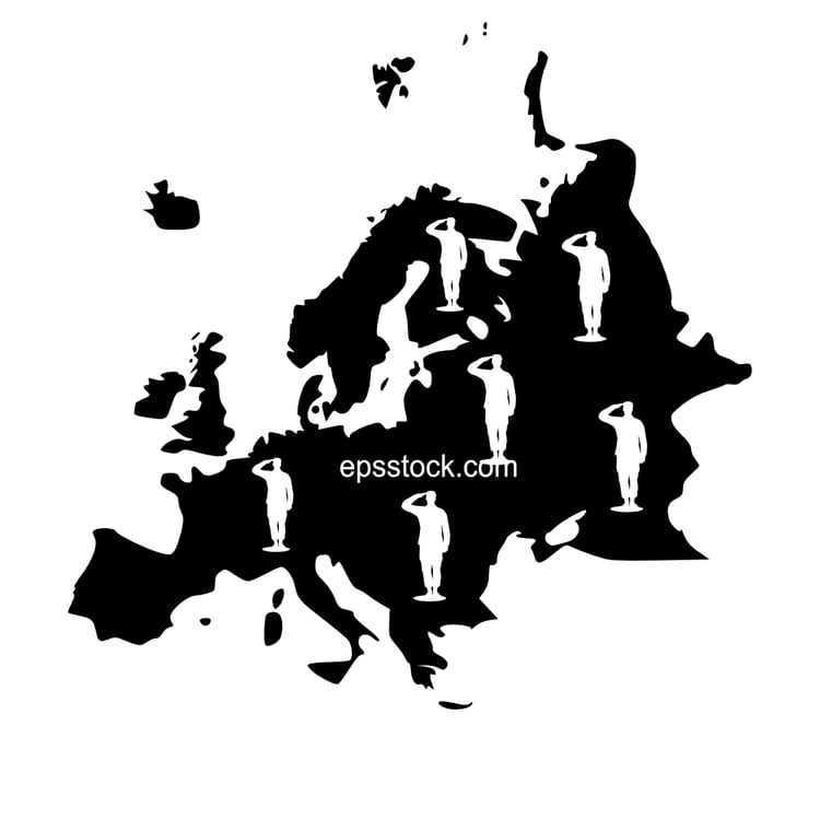 European military protection, black isolated vector silhouette