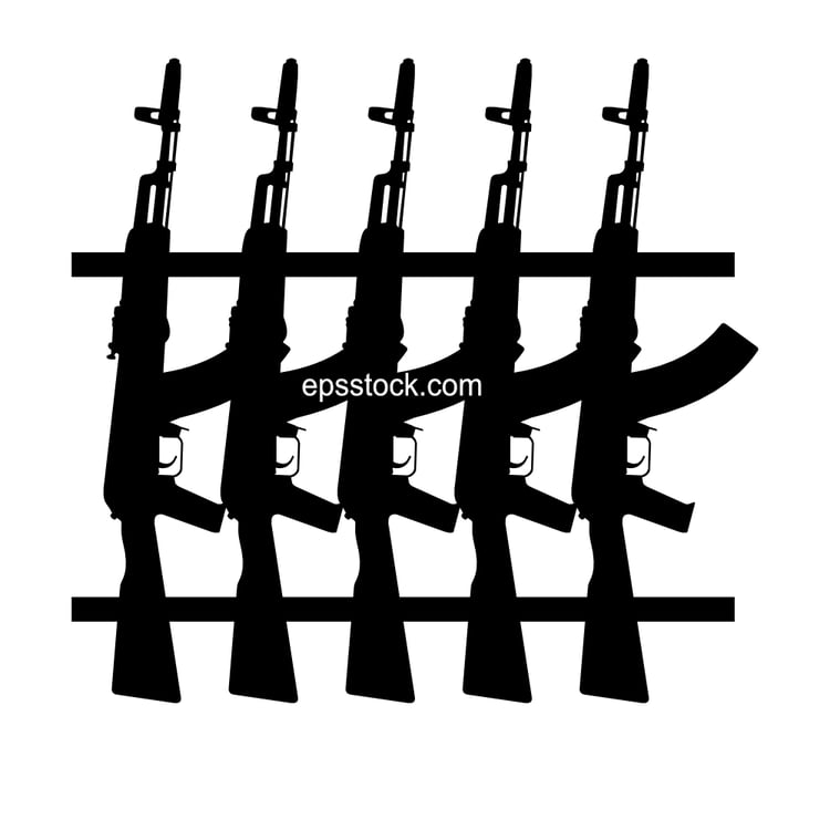 Weapon arsenal symbol, black isolated vector silhouette