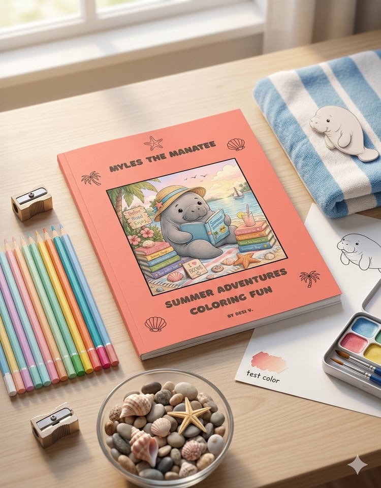 Ocean themed kids activity coloring sheet manatee character