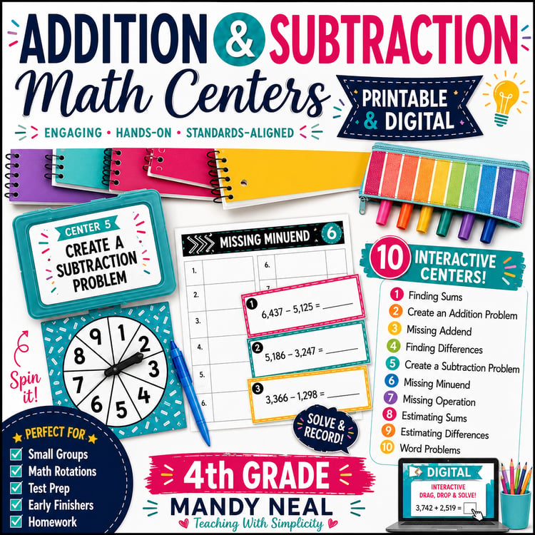 Fourth Grade Digital Math Addition and Subtraction Bundle