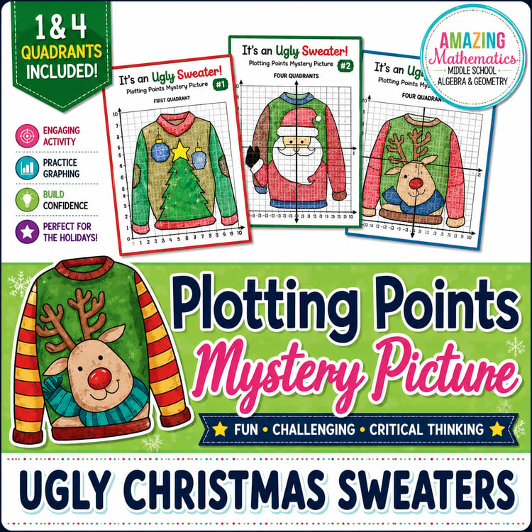 Christmas Math Activity - Ugly Sweaters Plotting Points - Mystery Picture