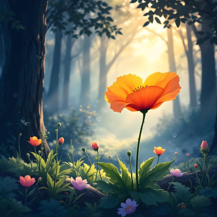 Orange Flower, Forest, Morning, Flower, Wallpaper, Digital Art - Ai Generated