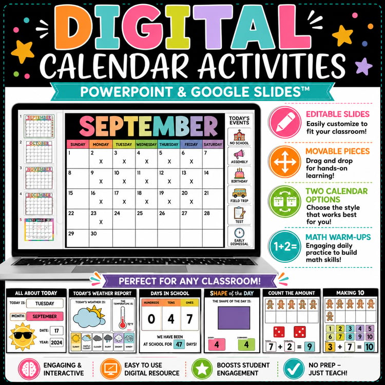 Digital Calendar & Math Activities for Google Slides™ & PowerPoint | Distance Learning