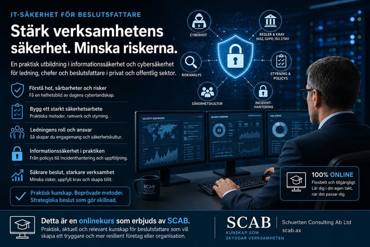Du som beslutsfattare får en bred praktisk och relevant kunskap om IT-säkerhet med denna kurs
