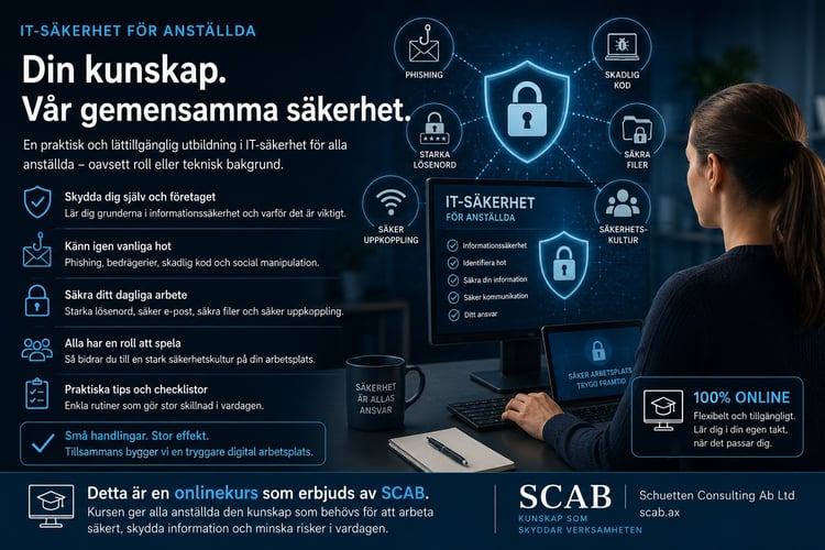 Du får en bred praktisk och relevant kunskap om säkerhetsmedvetenhet med denna kurs