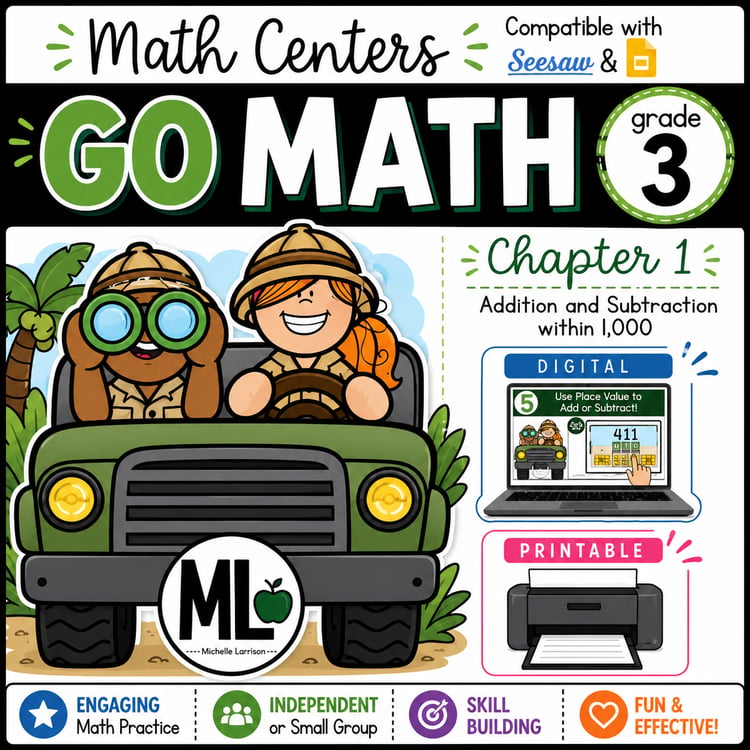 Go Math Chapter 1 Centers | Add & Subtract Within 1,000 | Printable & Digital Activities