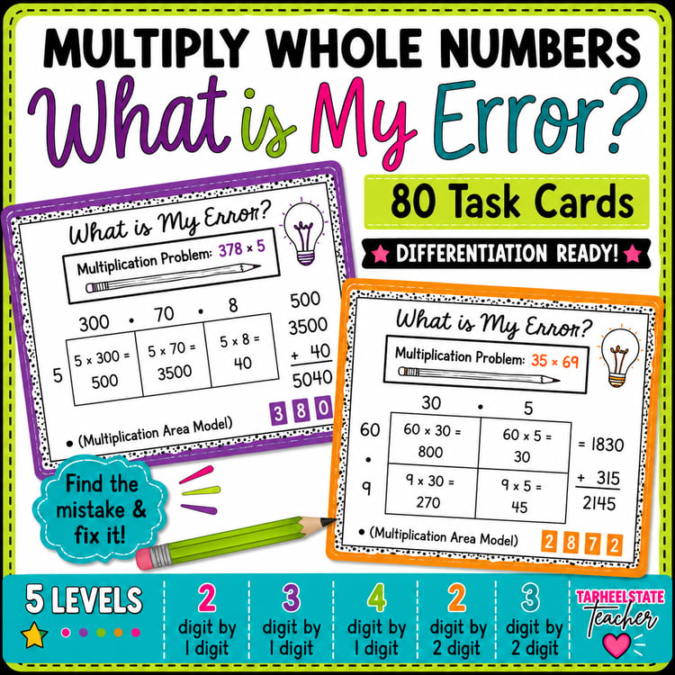 Area Model Multiplication Error Analysis Multi Digit Multiplication Task Cards
