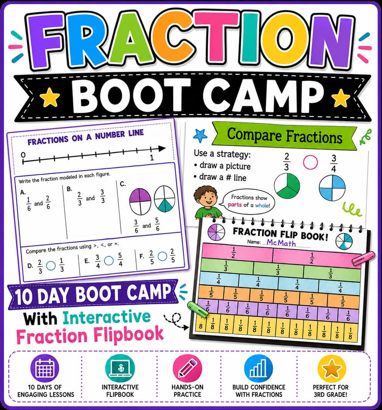 Fraction Flip Book & Boot Camp | Comparing & Equivalent Fractions for Grades 3–5