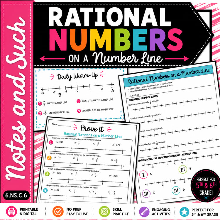 Rational Numbers on a Number Line | Guided Notes, Homework, Warm-Ups & Exit Tickets