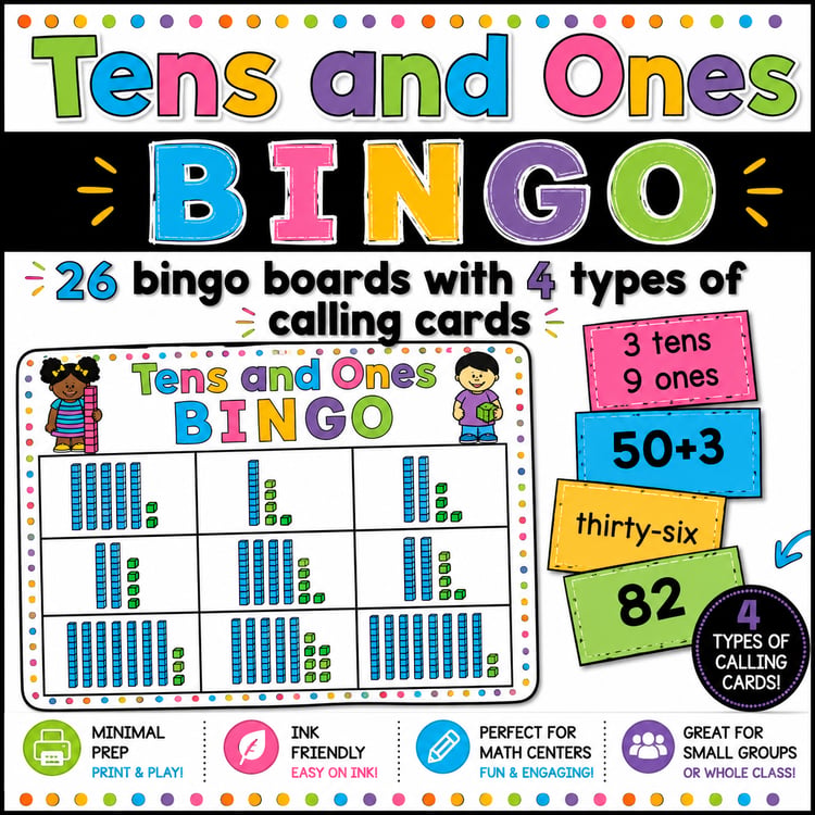 Place Value Bingo Game | Tens and Ones Math Game for 1st Grade