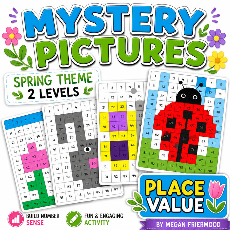 Place Value Math Mystery Pictures | 100 Chart Spring Activity (Differentiated)