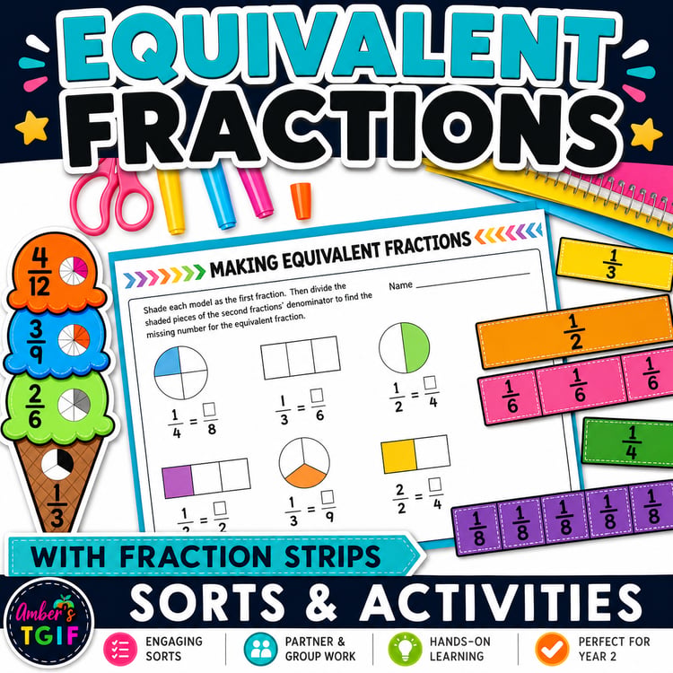 Equivalent Fractions Worksheets & Activities | Fraction Strips, Sorts & Printables