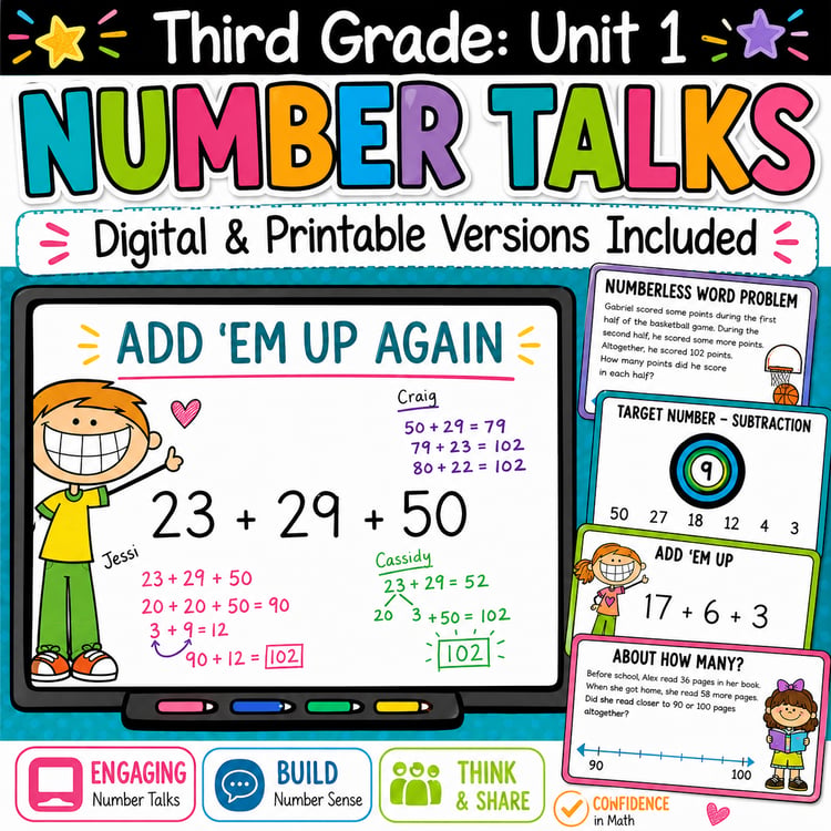 3rd Grade Number Talks Unit 1 | Building Number Sense & Mental Math Skills