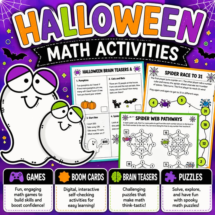 Fun Halloween Math Activities | Worksheets, Games, Brain Teasers & Boom Cards