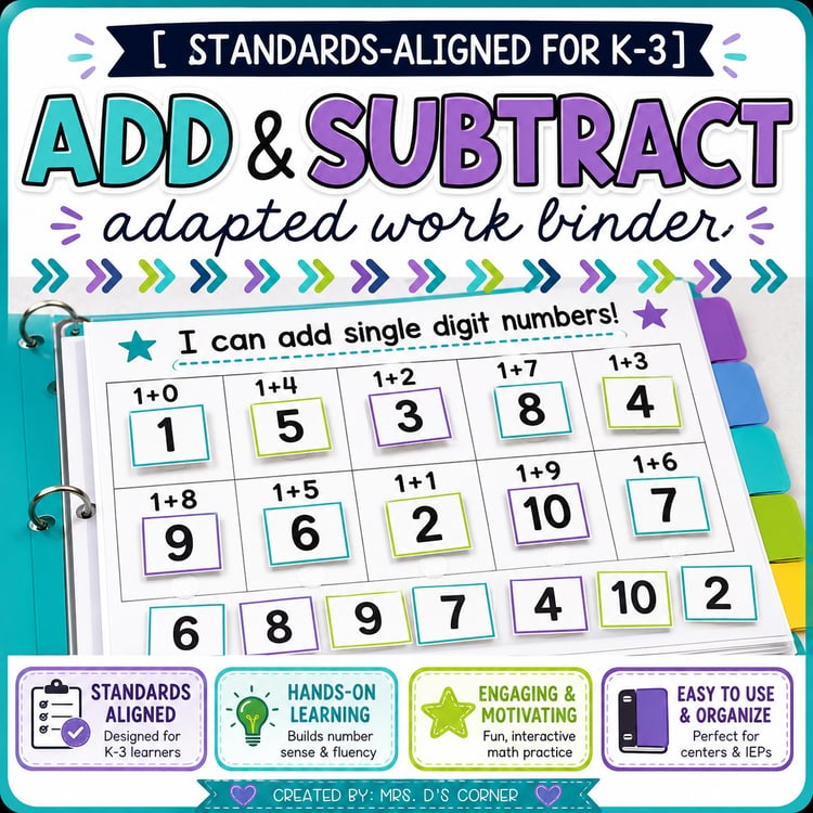 Addition & Subtraction Adapted Work Binder | Math Skills Practice & Activities