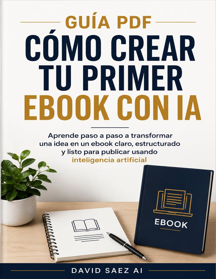 Portada del ebook Guía PDF Cómo Crear tu Primer Ebook con IA de David Saez AI
