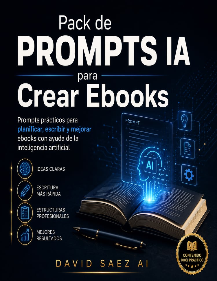 Portada del ebook Pack de Prompts IA para Crear Ebooks de David Saez AI