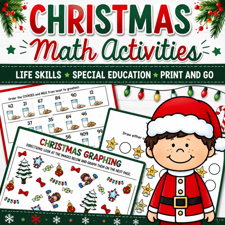 Christmas Math Activities | Special Education Life Skills Print & Go Worksheets