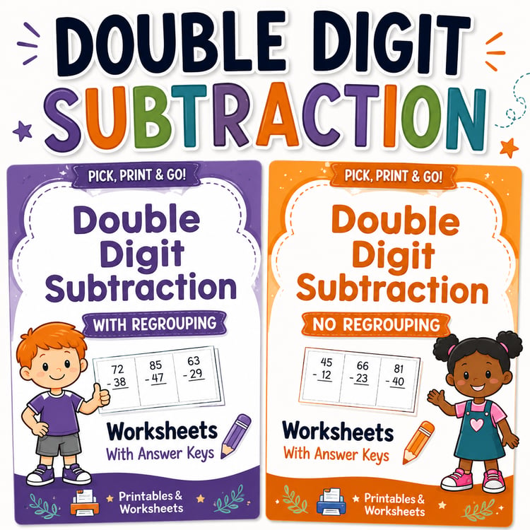 Two-Digit Subtraction Worksheets | With & Without Regrouping Practice