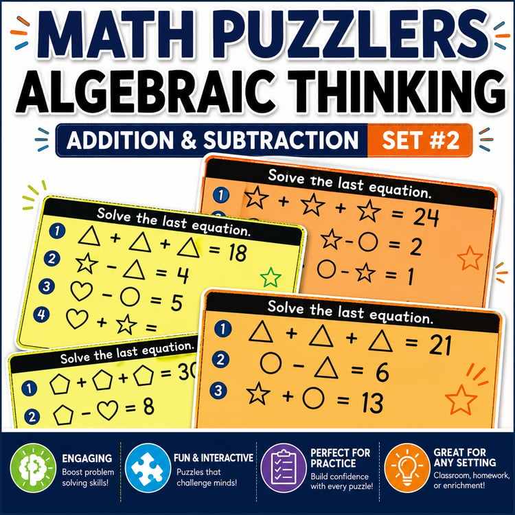 Math Logic Puzzles Set 2 | 1st & 2nd Grade Algebraic Thinking & Enrichment
