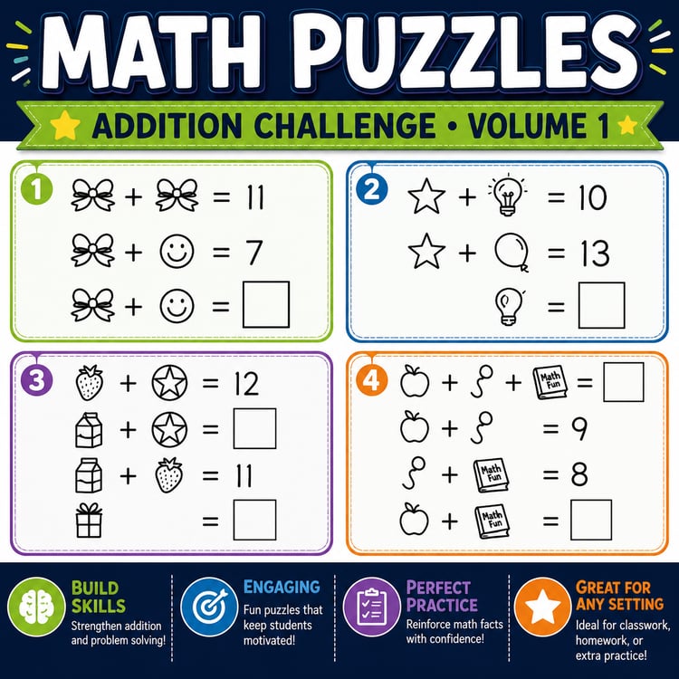 Math Logic Puzzles Addition Challenge Vol. 1 | Critical Thinking Math Activities