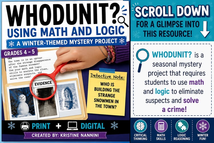 Winter Math Logic Puzzles & Whodunit Bundle | Early Finishers Math Activities
