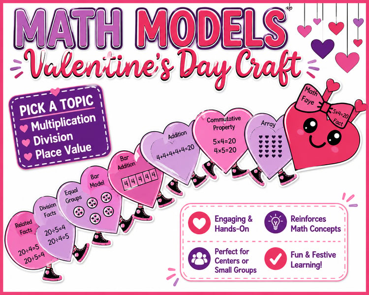 Valentine’s Day Math Craft Activity | Multiplication, Division & Place Value