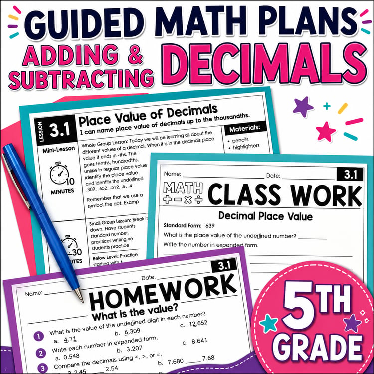 Decimal to Thousandths 5th Grade Guided Math | Worksheets, Activities & Lessons