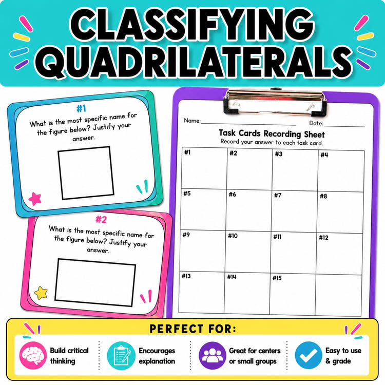 Classifying Quadrilaterals Task Cards | Geometry Math Center Practice Activity