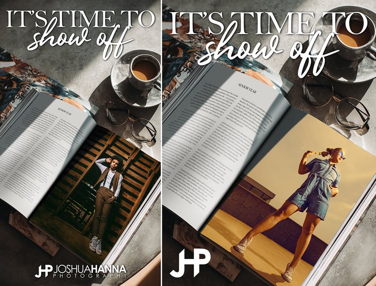 Customizable marketing ads for photographers.  Showcase images on sample magazine covers and spreads for eye catching promos.