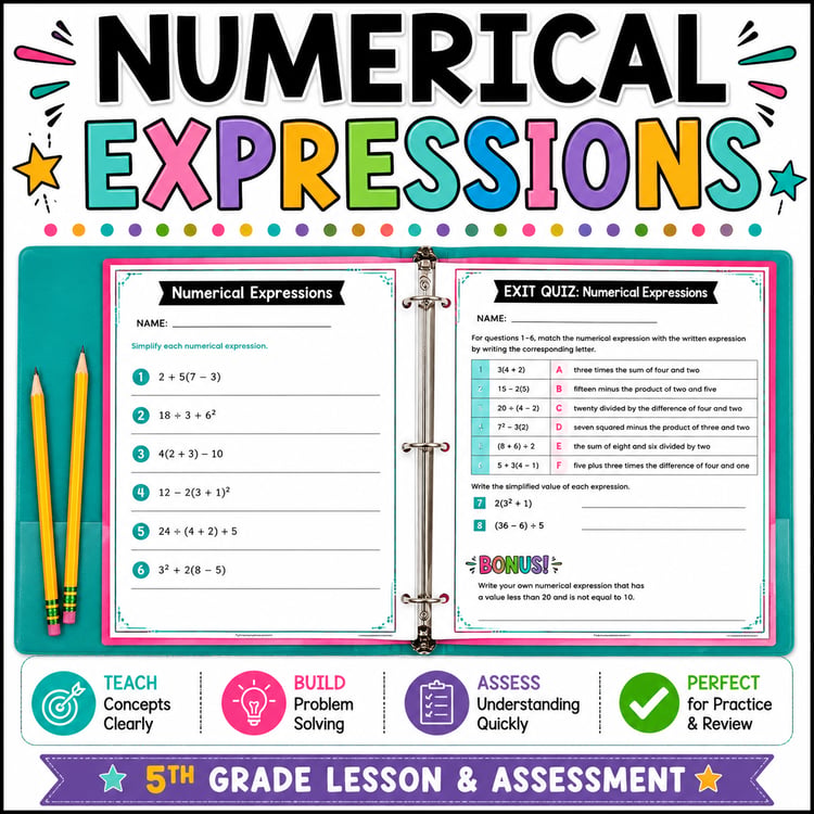 5th Grade Numerical Expressions Worksheets | Writing & Evaluating Expressions Activities