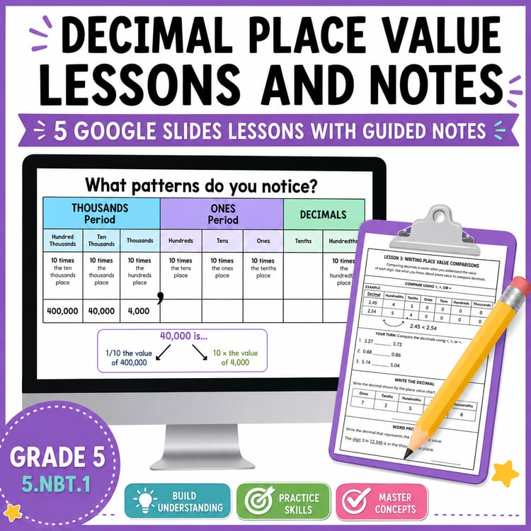 Place Value Lessons & Guided Notes | Decimals | 5th Grade Math (5.NBT.1)