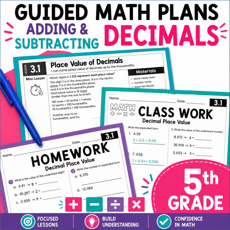 5th Grade Guided Math Adding & Subtracting Decimals | Lesson Plans & Activities