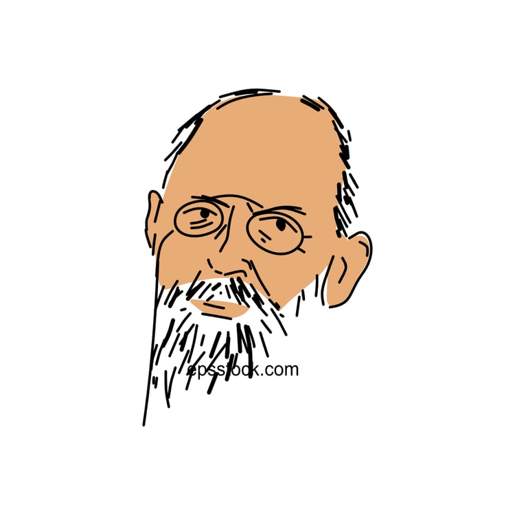 Emil Fischer portrait, color vector illustration