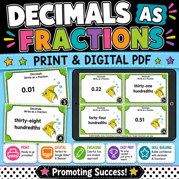 Fractions as Decimals Equivalents | 4th Grade Math Review Scavenger Hunt Games