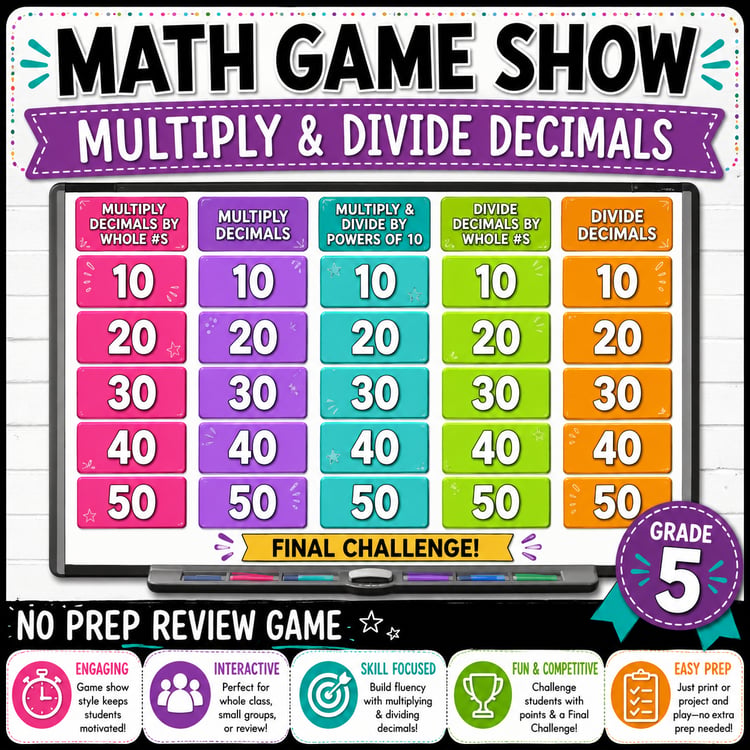 Multiplying & Dividing Decimals Game Show | 5th Grade Math Review Activity