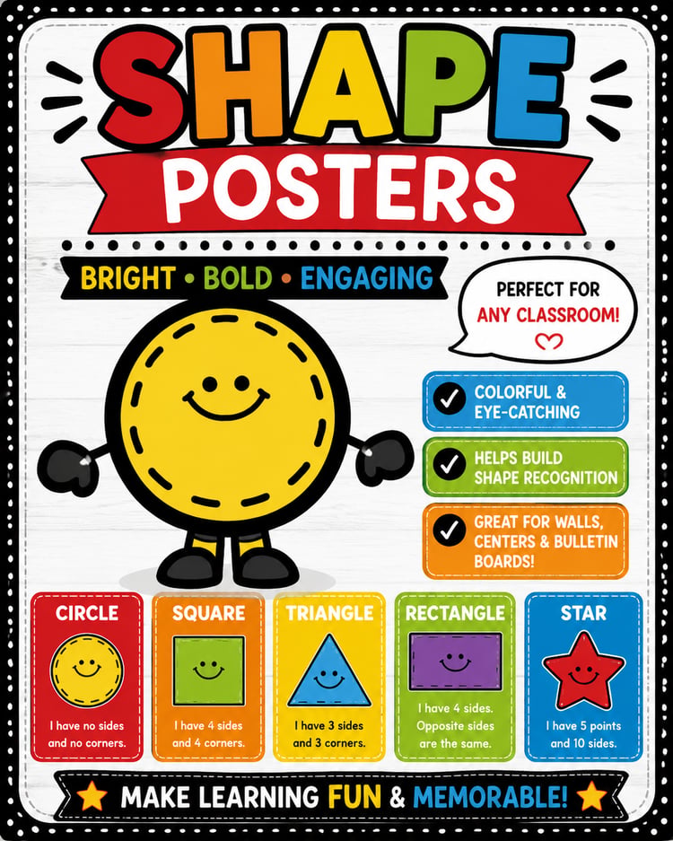 Types of Shapes Posters | Math Bulletin Board Signs for Pre-K & Kindergarten