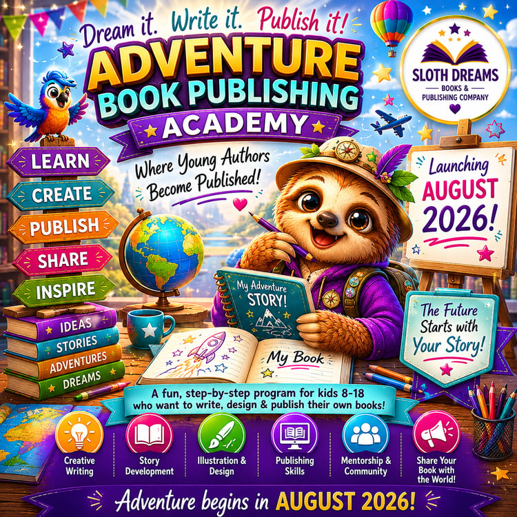 Adventure Book Publishing Academy for Kids 8-17 by Sloth Dreams Books & Publishing Company